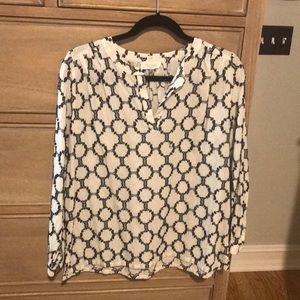 LOFT blue and ivory blouse